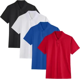 4 Pack Boys Youth Kids Polo Shirt Mesh Athletic Quick Dry Short Sleeve Golf Shirt Moisture Wicking Active Tops(Age 5-16)