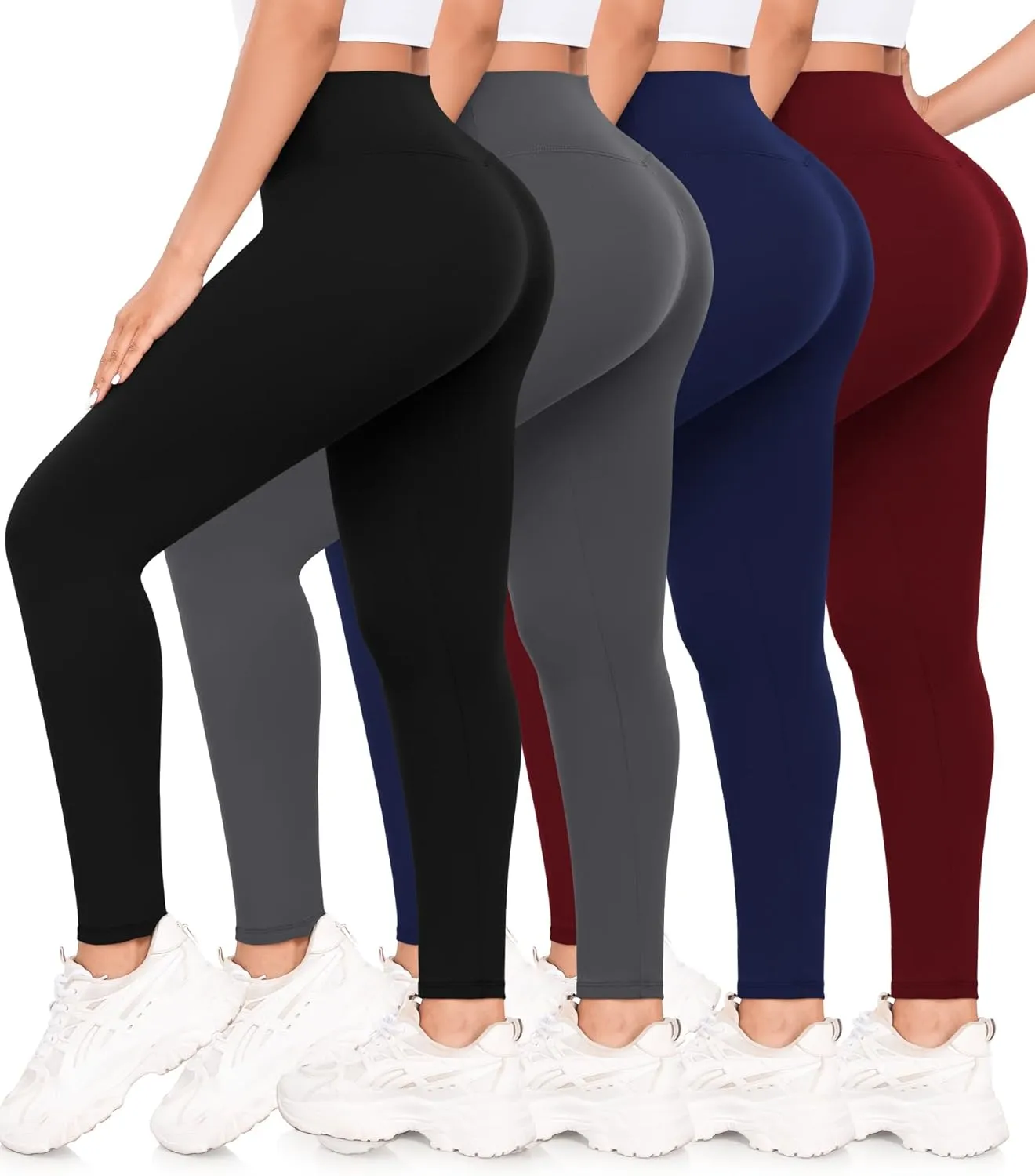 4 Pack Leggings for Women Full Length Capri w/Pockets High Waisted Tummy Control Soft No See-Thru Yoga Pants Workout