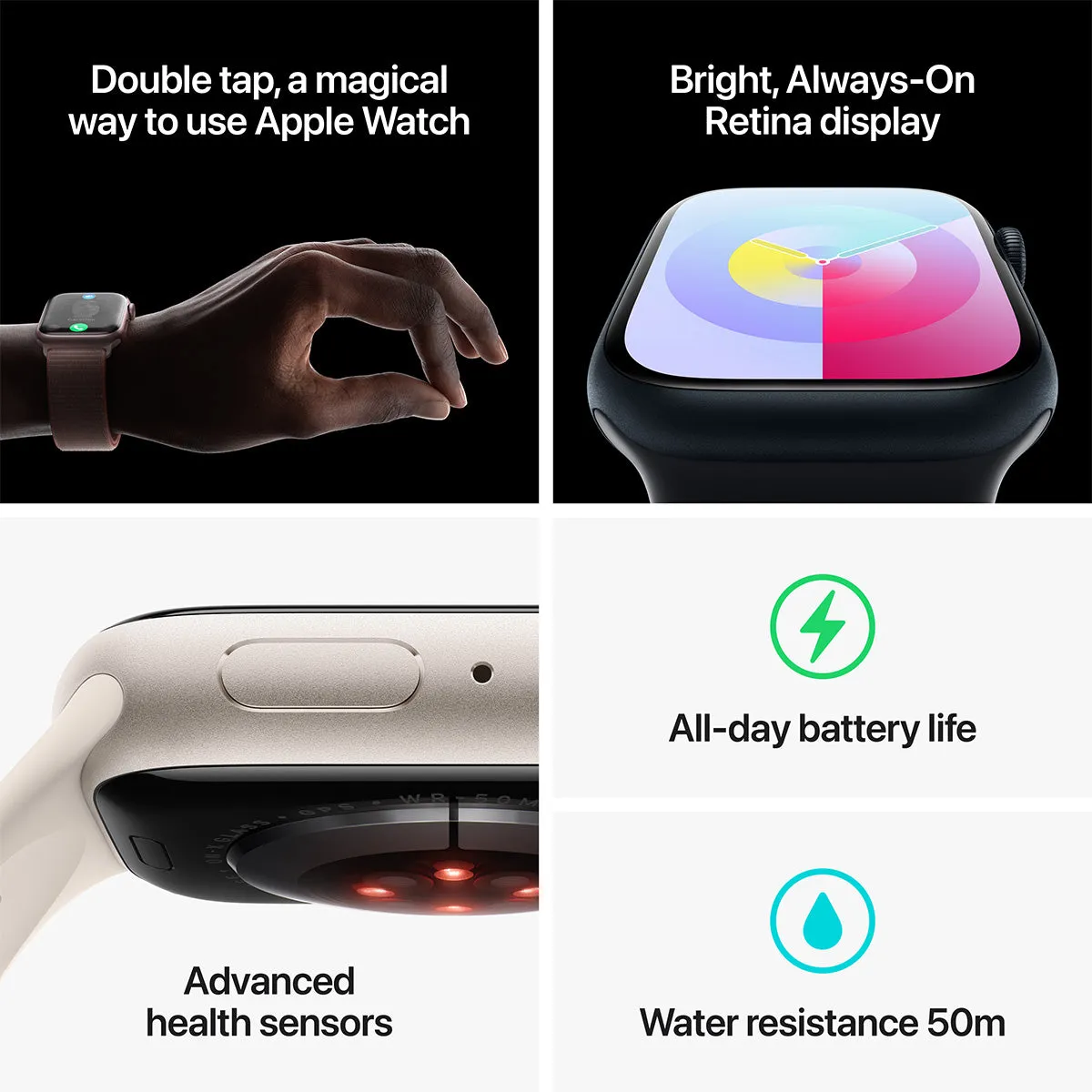 Apple Watch Series 9 GPS, 45 mm Midnight Aluminium Case with Midnight Sport Band – MR9A3 (M/L)