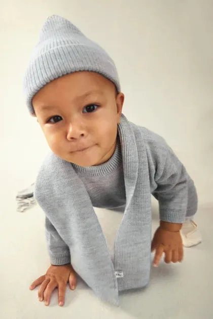 Baby Knitted Beanie, Grey Melange