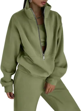 COZYPOIN Women's Sweatsuit Sets 2 Piece Fleece Outfit Half Zip Sweatshirt and Joggers Pants Tracksuit