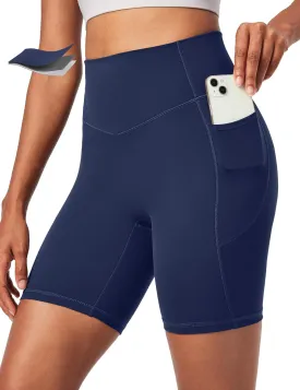 Ewedoos Compression Shorts for Women Spandex Biker Shorts Women Tummy Control with Pockets 6" No Front Seam Yoga Gym Workout
