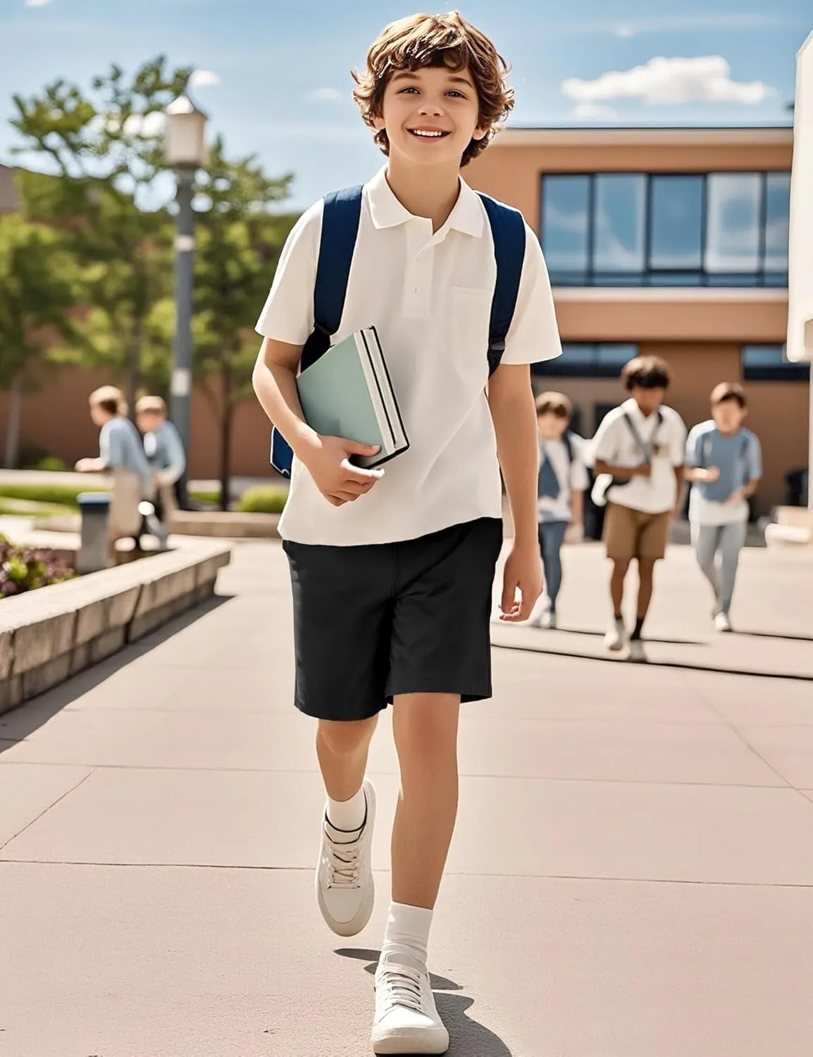 KEREDA Boys School Uniform Golf Shorts Pull On Preppy Shorts Kids Clothes with Pockets