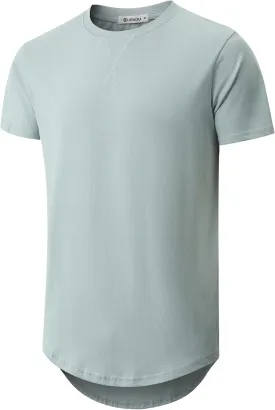 KLIEGOU Mens 100 Cotton Hipster Hip Hop Longline Crewneck T-Shirt Pre - Shrunk S-4XL
