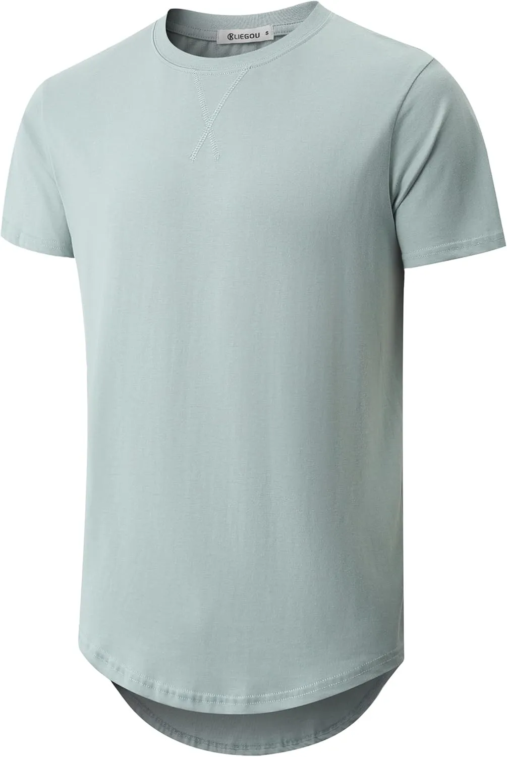 KLIEGOU Mens 100 Cotton Hipster Hip Hop Longline Crewneck T-Shirt Pre - Shrunk S-4XL