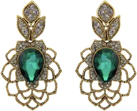 LARGE Art Deco Antique Vintage Retro Victorian Style Dark Hunter Forest Green Emerald Rhinestone Bridal Bridesmaid Wedding Drag Queen Prom Statement Dangle Earrings