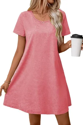levaca Women Tshirt Dress 2024 Short Sleeve Woven Casual Summer Dress with Pockets