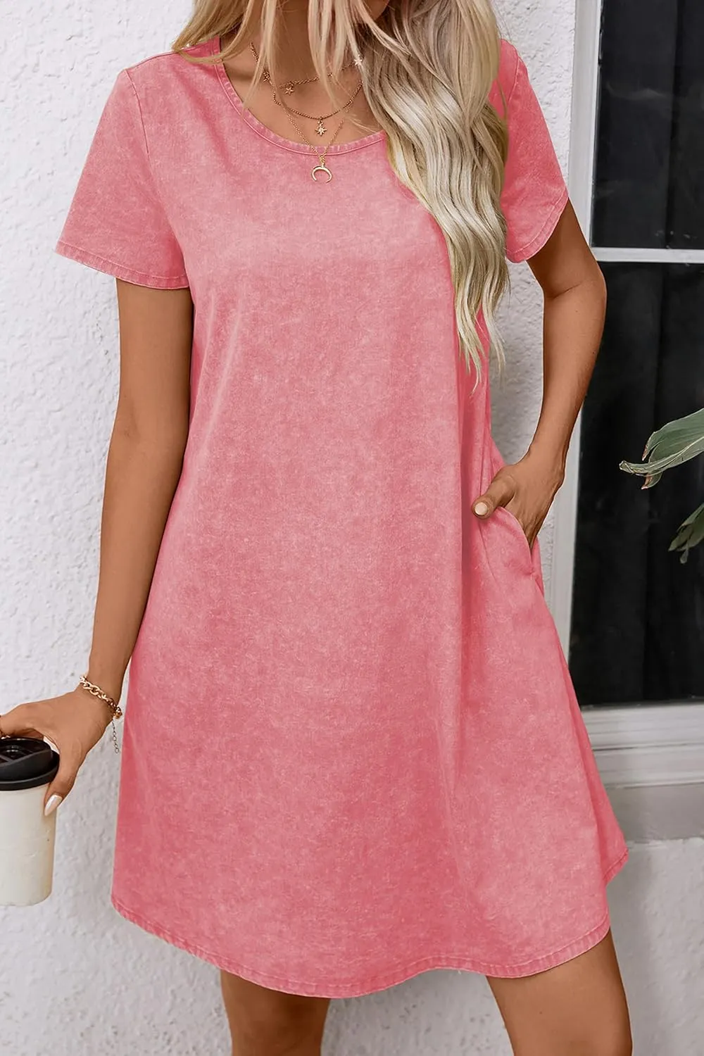 levaca Women Tshirt Dress 2024 Short Sleeve Woven Casual Summer Dress with Pockets