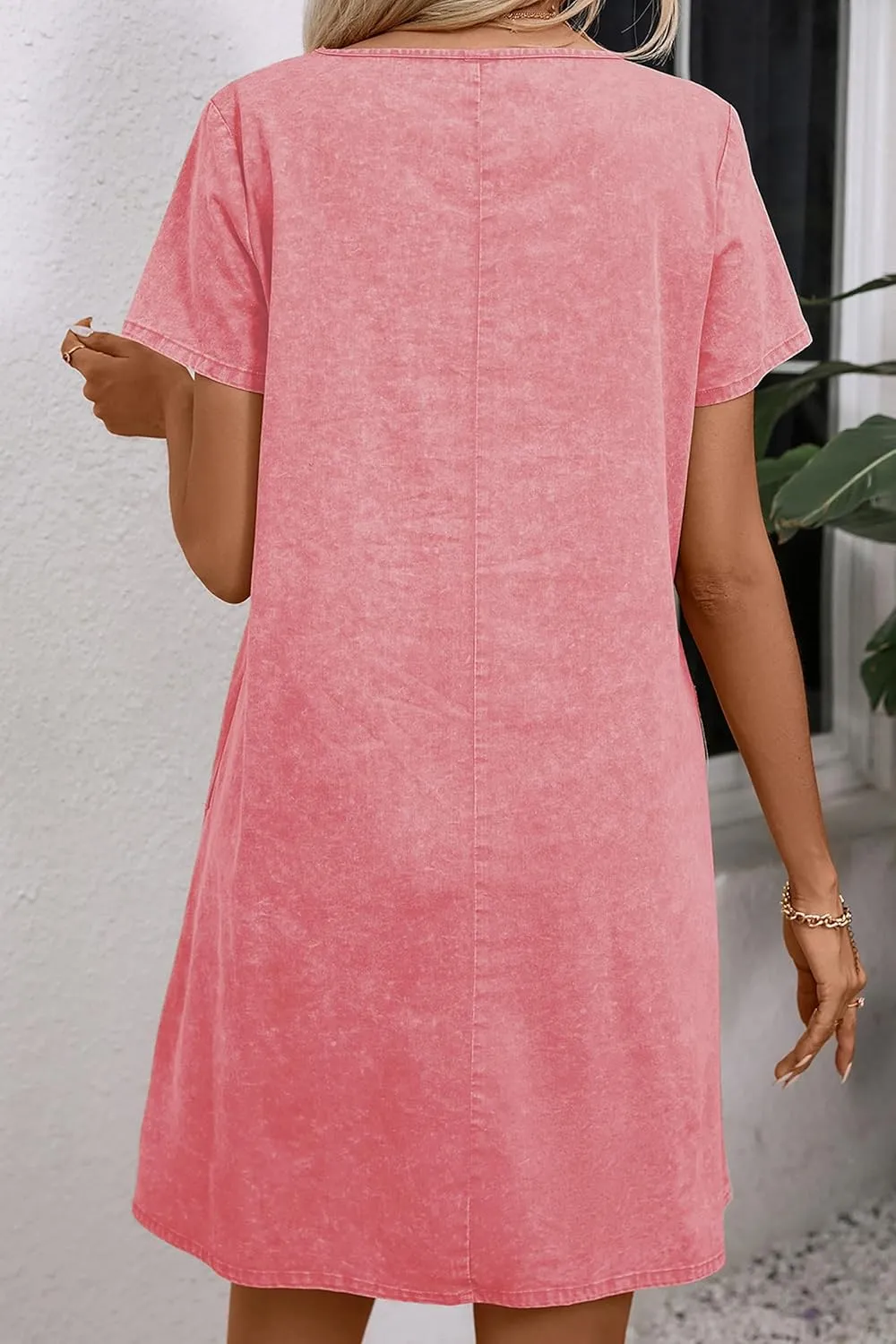 levaca Women Tshirt Dress 2024 Short Sleeve Woven Casual Summer Dress with Pockets