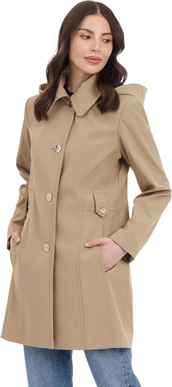 Michael Kors Women's Single Breasted Raincoat with Detachable Hood