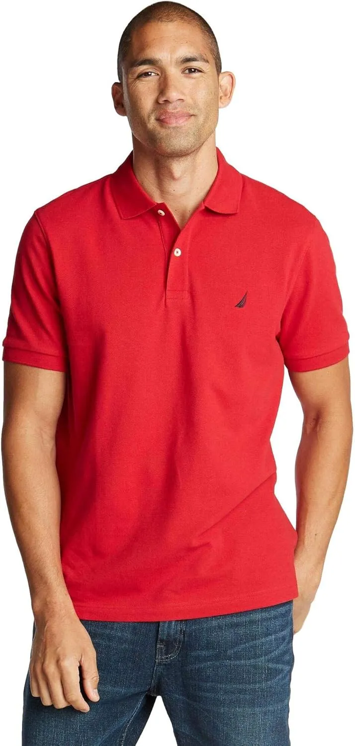 Nautica Men's Classic Short Sleeve Solid Performance Deck Polo Shirt