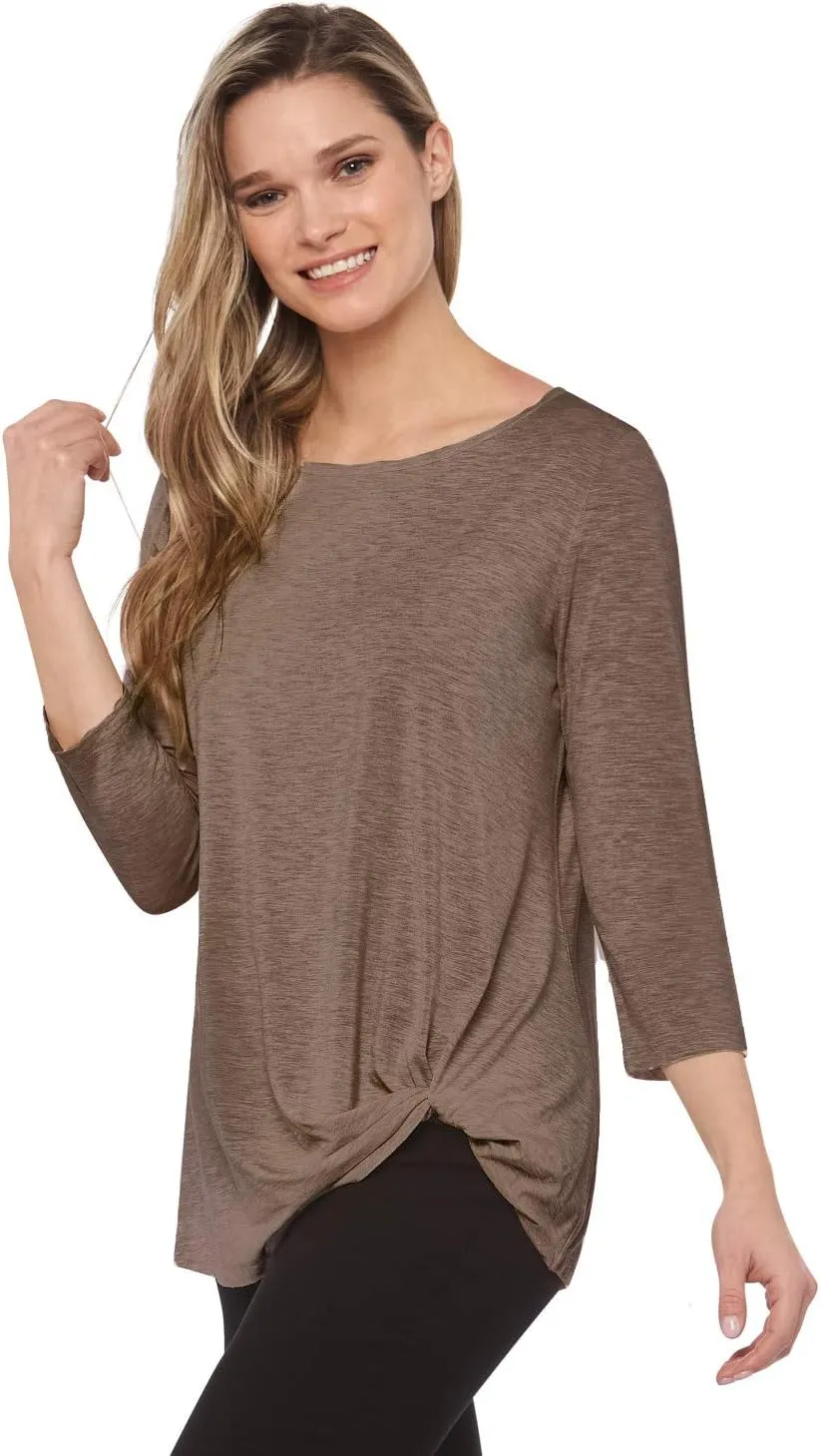 Rekucci Women's Super Soft Knit Top with Knot Detail and Sleeves