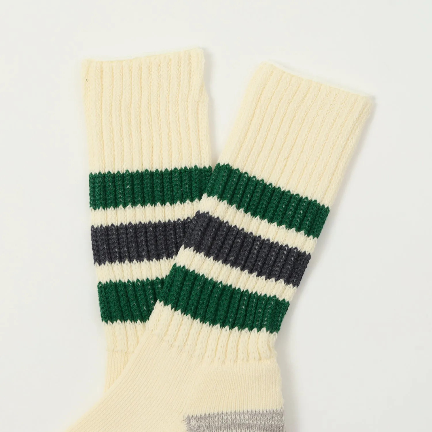 RoToTo Coarse Ribbed Oldschool Crew Sock - Green/Charcoal