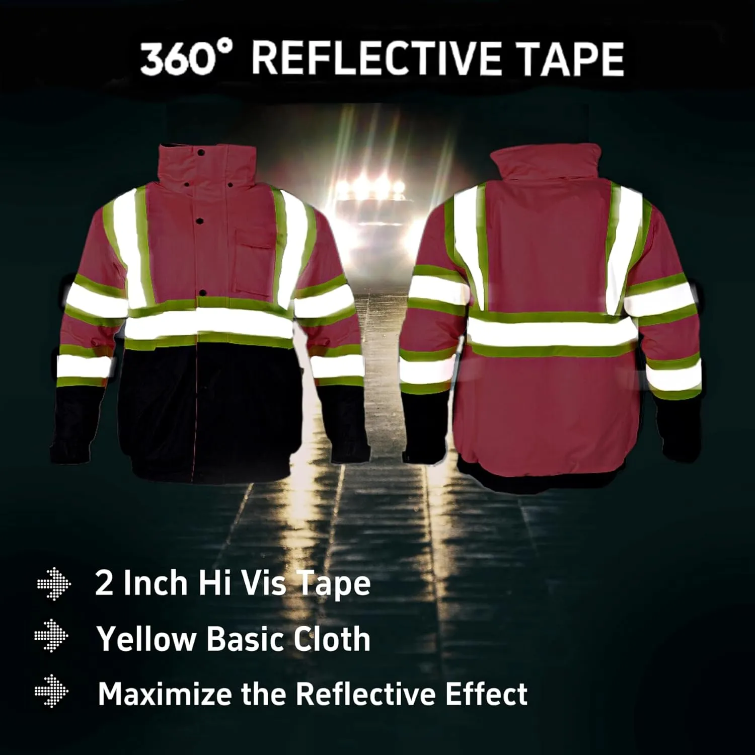 Safety Jackets for Women Reflective Hi Vis Winter Hoodie ANSI High Visibility Pink Construction Bomber Jacket