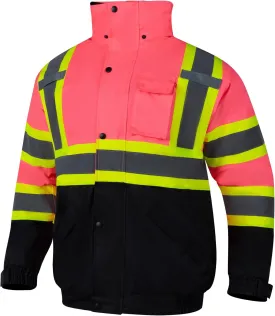 Safety Jackets for Women Reflective Hi Vis Winter Hoodie ANSI High Visibility Pink Construction Bomber Jacket