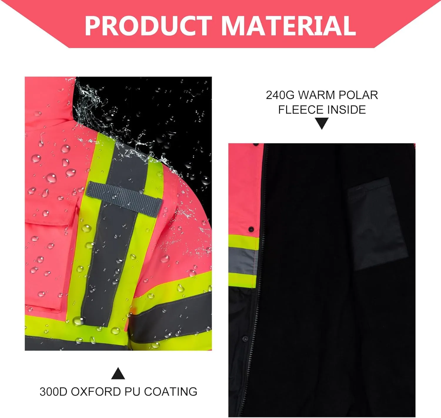 Safety Jackets for Women Reflective Hi Vis Winter Hoodie ANSI High Visibility Pink Construction Bomber Jacket