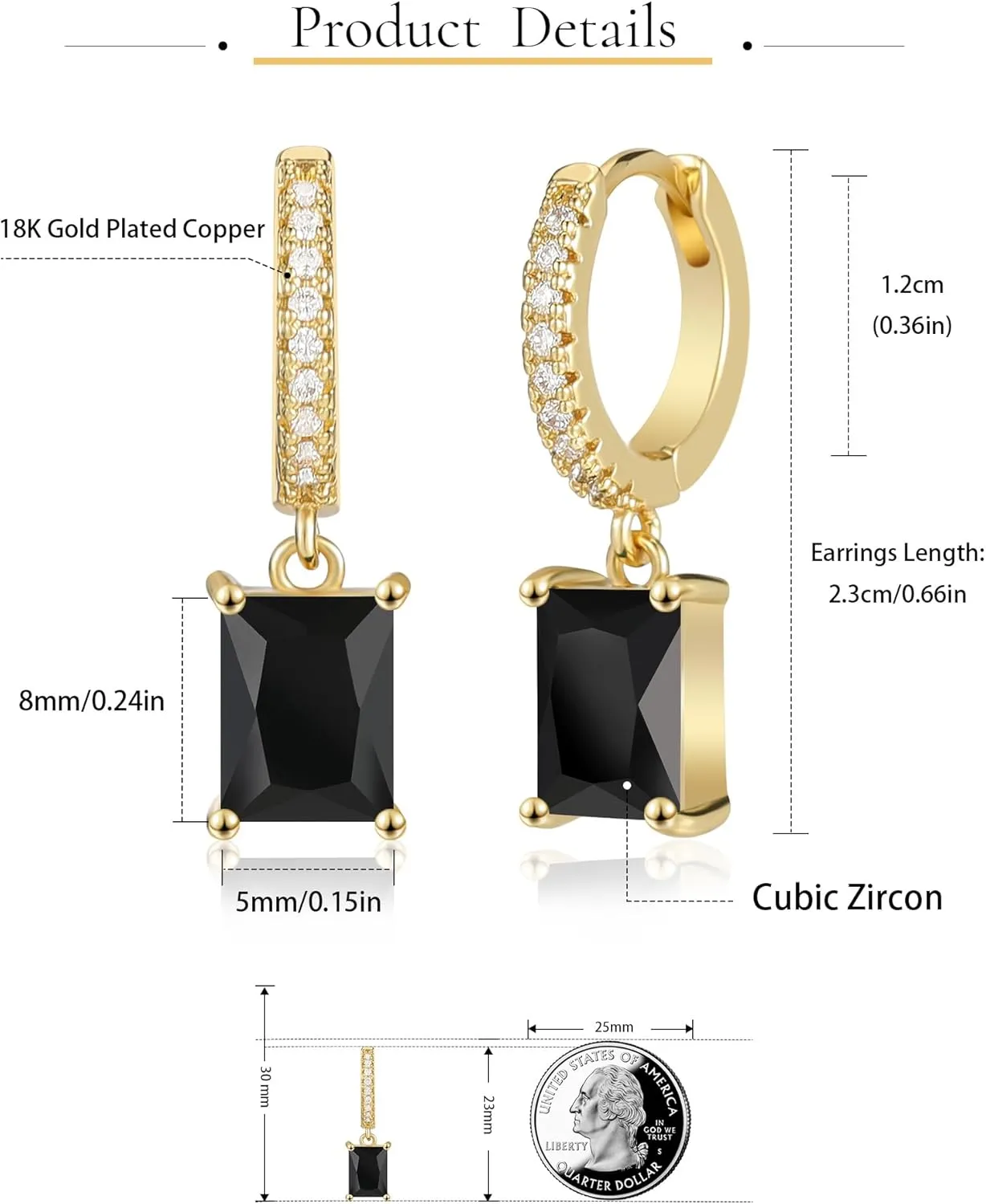 Small Hoop Earrings for Women, 18k Gold Plated Huggie Dangle Dainty Green Drop Earrings Jewelry For Women Gift