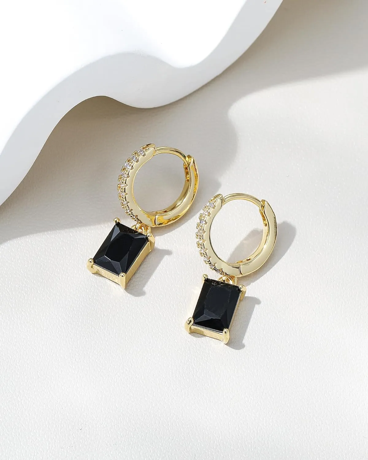 Small Hoop Earrings for Women, 18k Gold Plated Huggie Dangle Dainty Green Drop Earrings Jewelry For Women Gift
