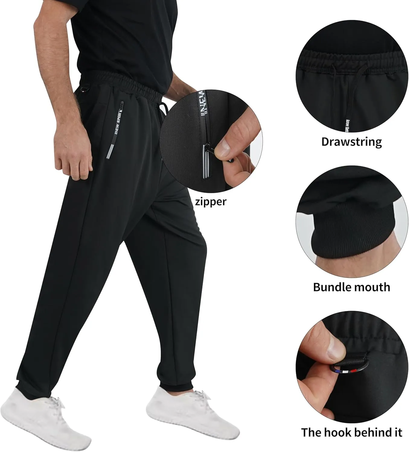 Spring Special Mens 3 Pack Straight-Leg Sports Sweatpants for Men with Zipper Pocket and Drawstring Size XS-3XL