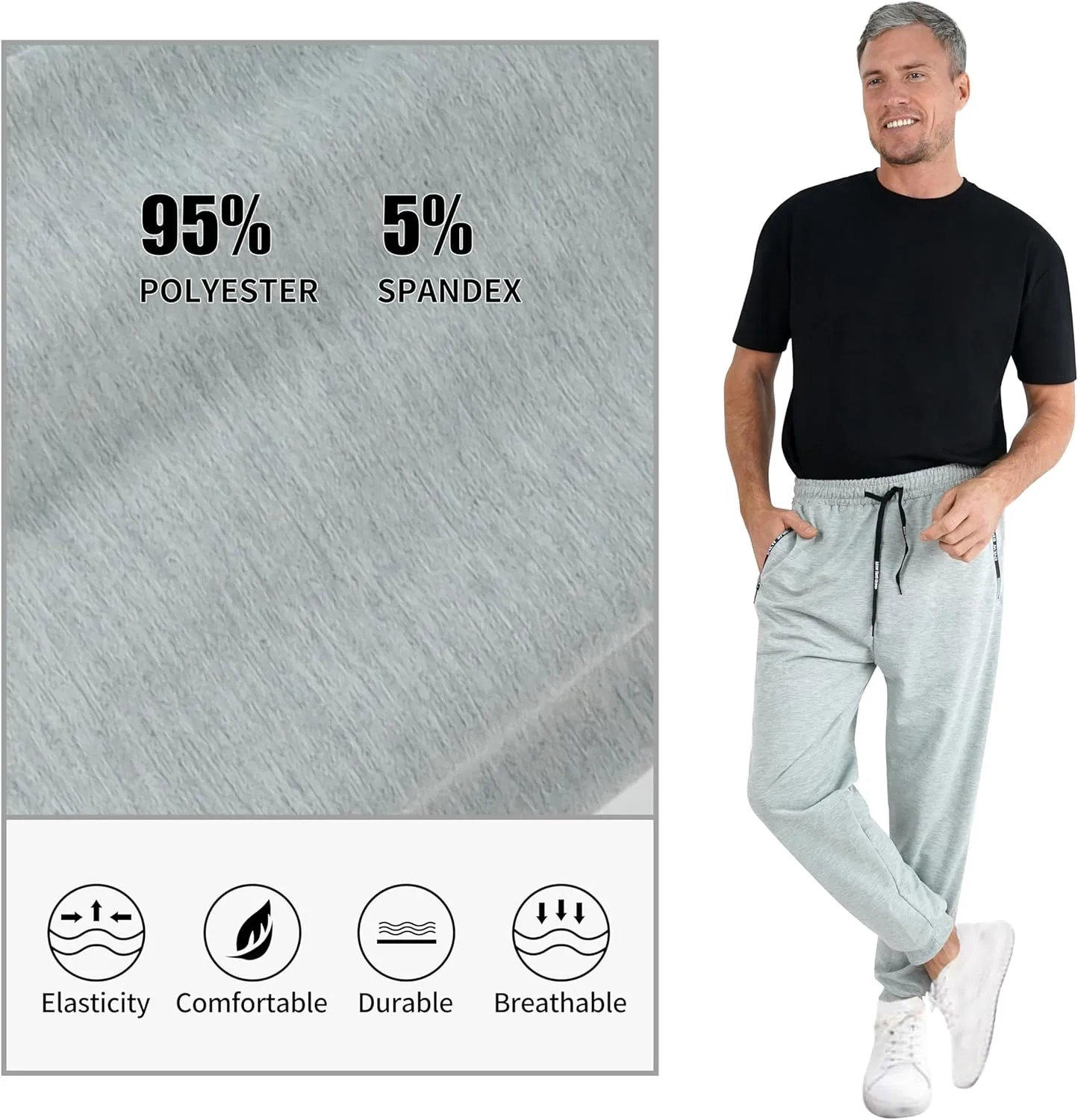 Spring Special Mens 3 Pack Straight-Leg Sports Sweatpants for Men with Zipper Pocket and Drawstring Size XS-3XL