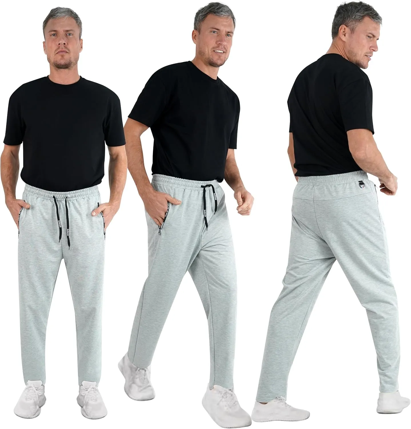 Spring Special Mens 3 Pack Straight-Leg Sports Sweatpants for Men with Zipper Pocket and Drawstring Size XS-3XL