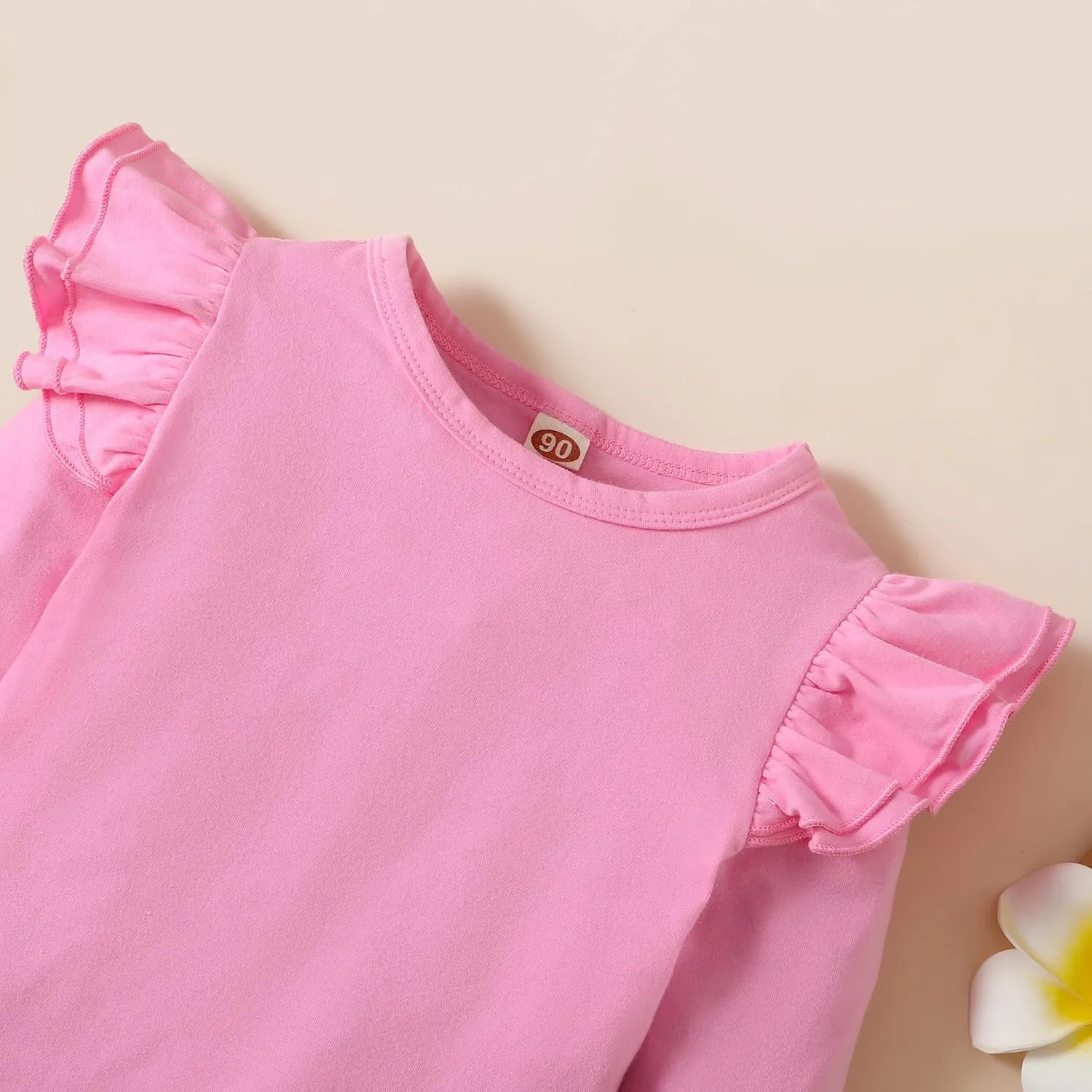 Toddler Baby Girl Solid Color T Shirt Kids Blouse Basic Plain Ruffle Top Cotton Casual Clothes