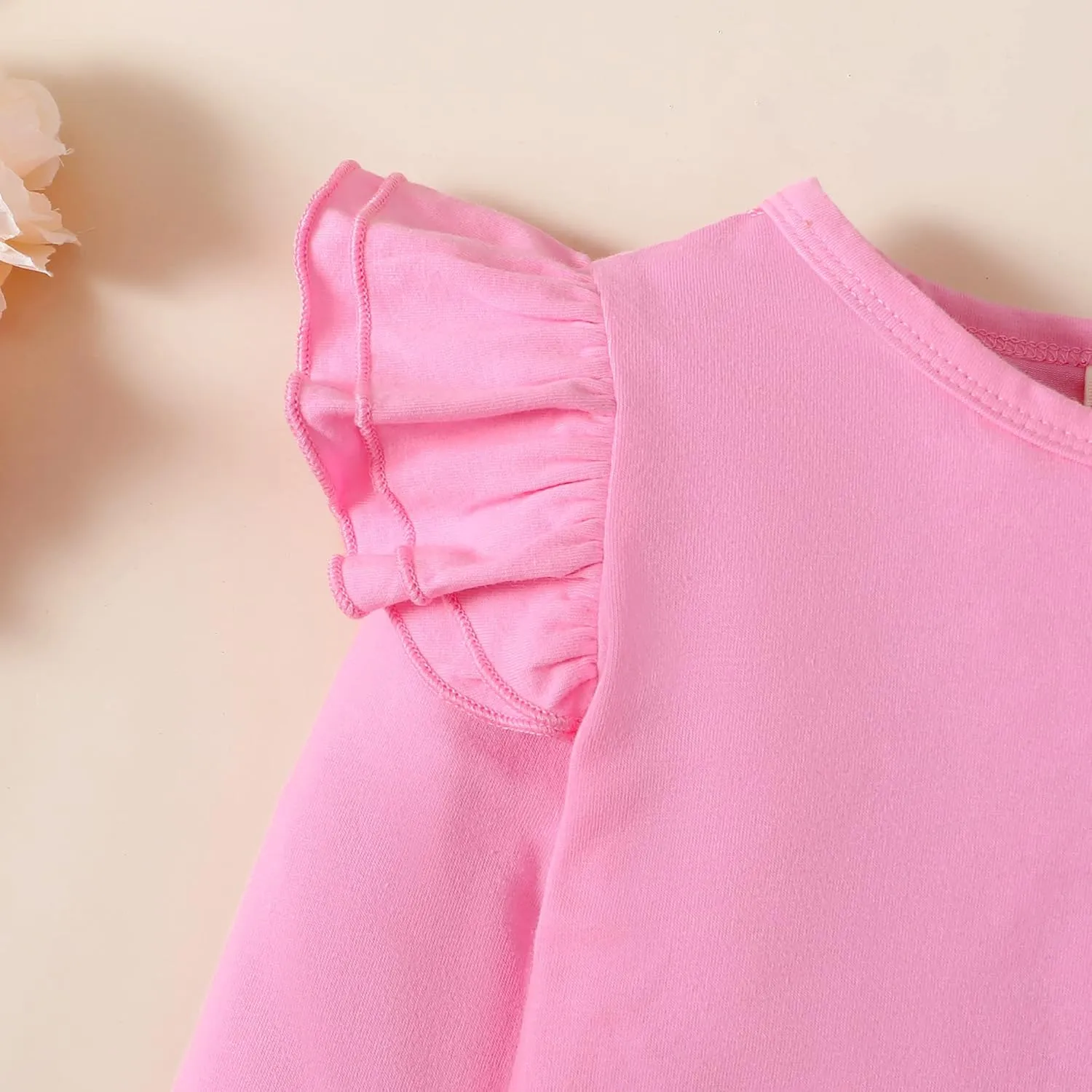 Toddler Baby Girl Solid Color T Shirt Kids Blouse Basic Plain Ruffle Top Cotton Casual Clothes