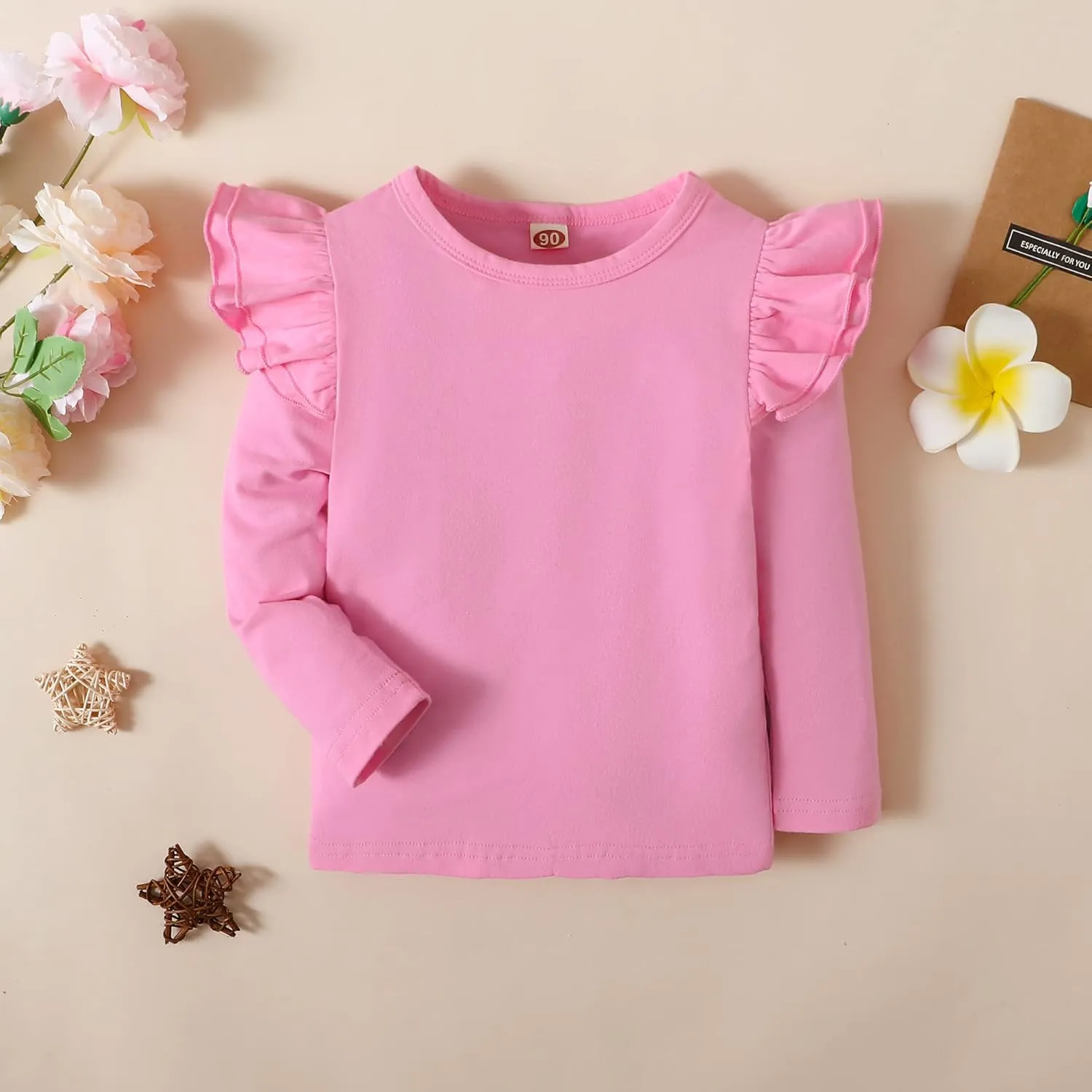 Toddler Baby Girl Solid Color T Shirt Kids Blouse Basic Plain Ruffle Top Cotton Casual Clothes