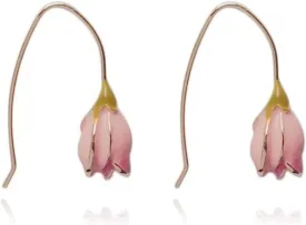 Vintage Pink Tulip Flower Earrings Tiny Dainty Rose Floret Bud Drop Dangle for Women Temperament Daily Jewelry