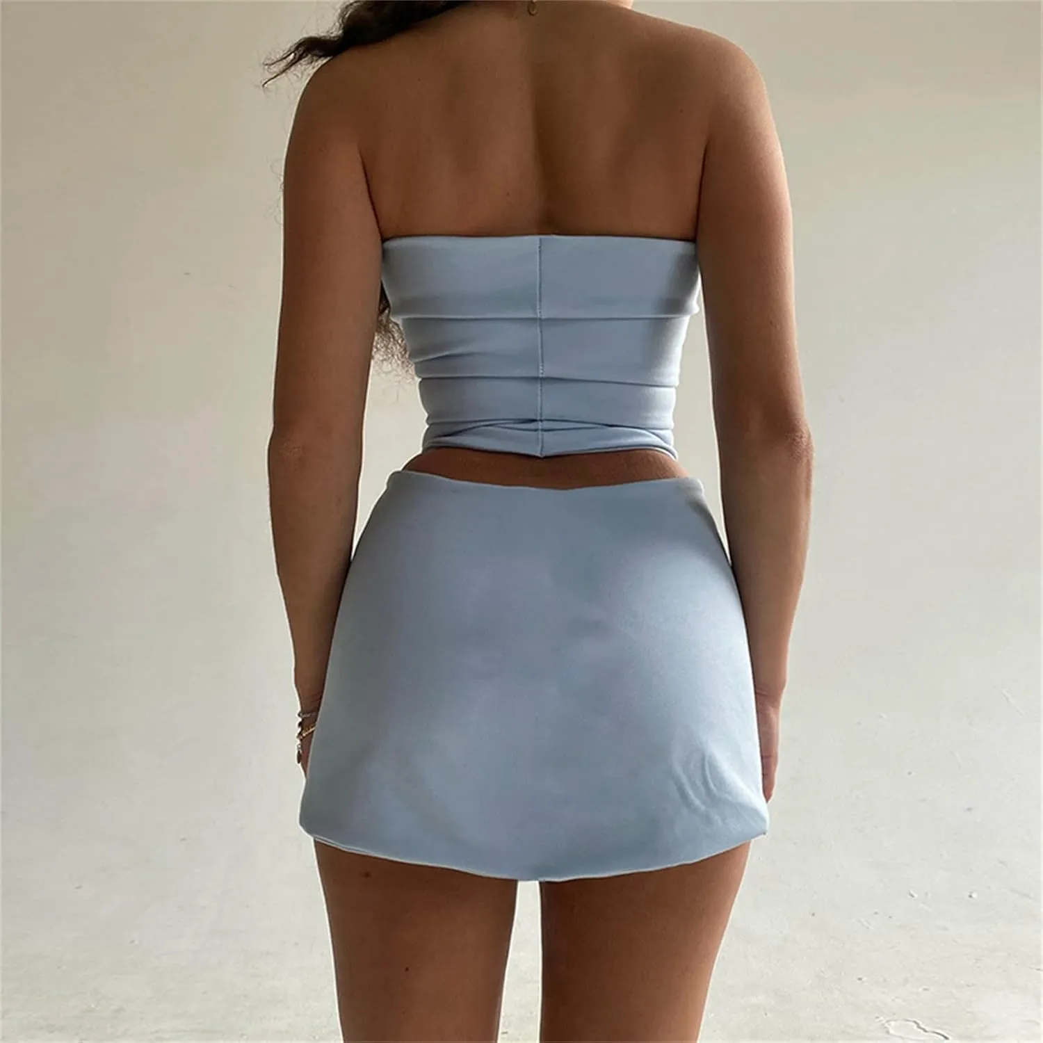 Women Sexy Bodycon Mini Skirt Set Crisscross Halter Cutout Tank Crop Top Two Piece Outfit Bandage Dress Clubwear