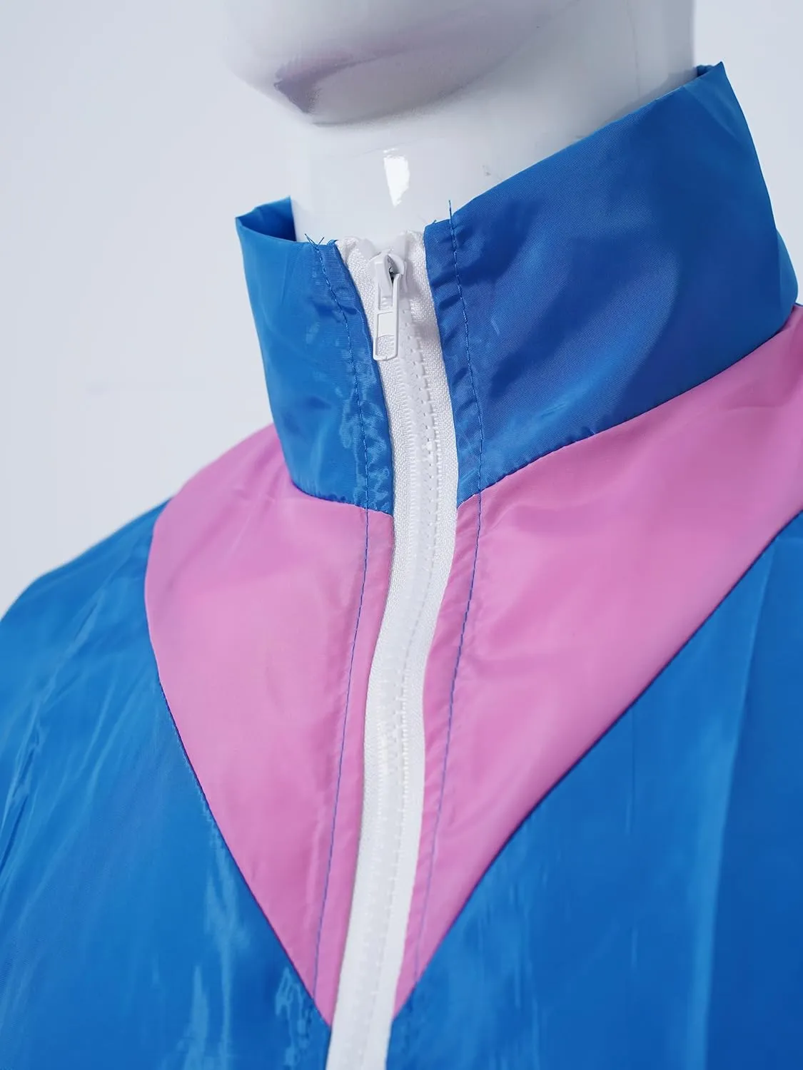 Womens 80s Tracksuit Retro Disco Color Block Zipper Sportswear 2 Piece Windbreaker Outfits Hip Hop Costume