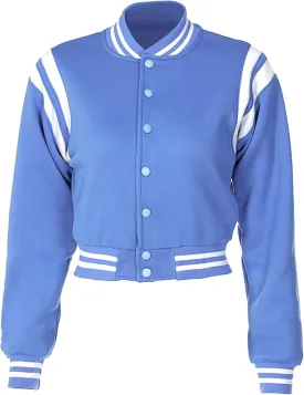Women's Baseball Jacket Crop Coat Varsity Style Lightweight Sportswear School Uniform with Snap Button for Girls