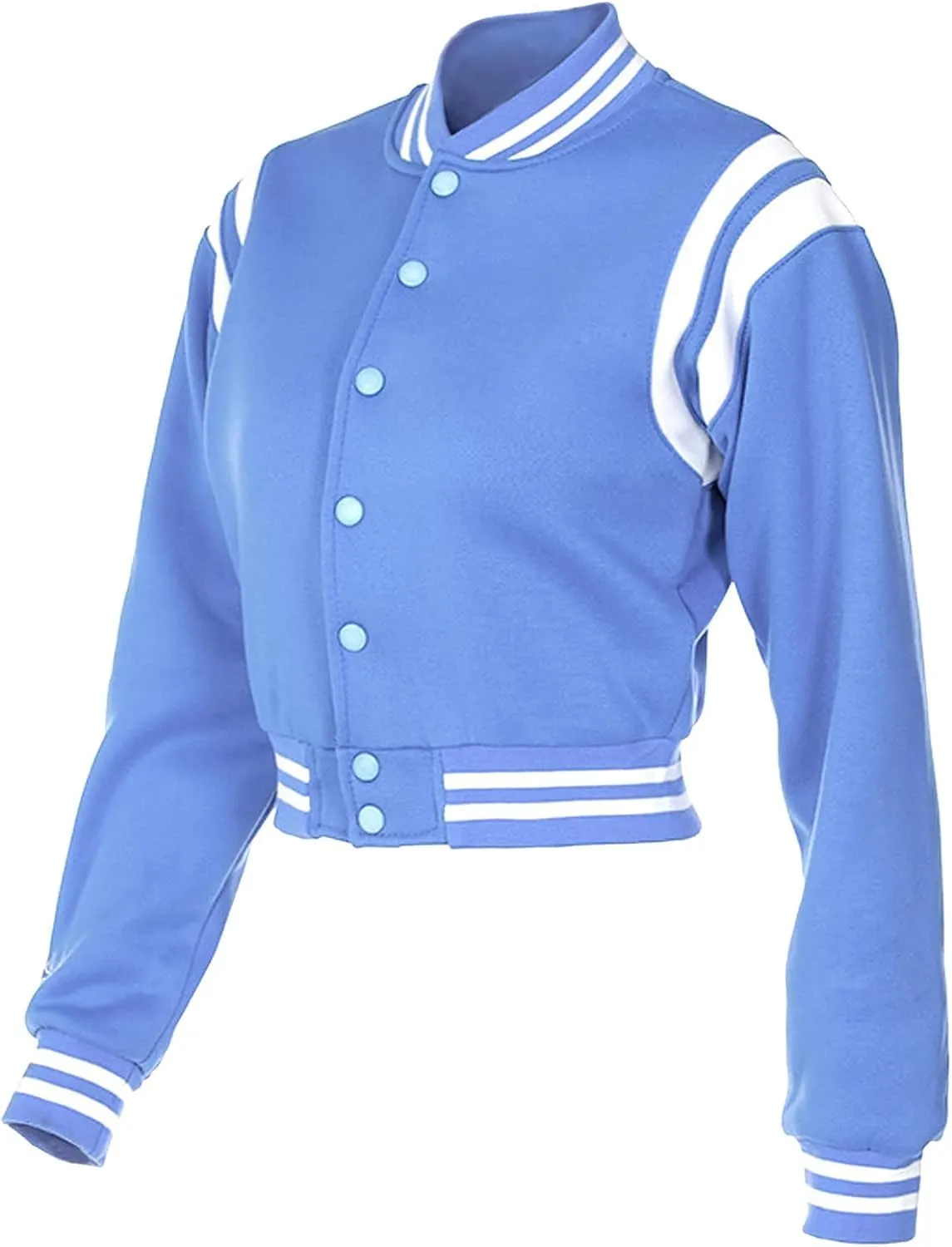 Women's Baseball Jacket Crop Coat Varsity Style Lightweight Sportswear School Uniform with Snap Button for Girls