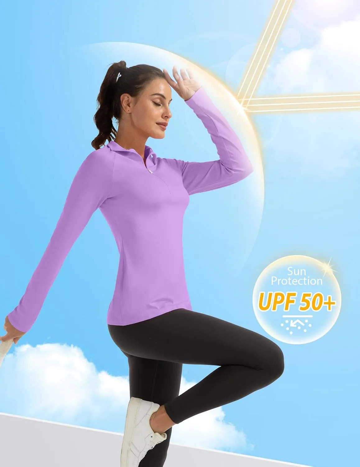 Women's Polo Shirts Long Sleeve UPF 50  Sun Protection Tennis Golf Workout Tops Sport Zipper V Neck