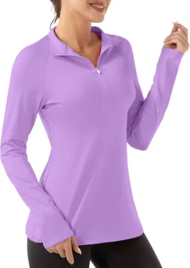 Women's Polo Shirts Long Sleeve UPF 50  Sun Protection Tennis Golf Workout Tops Sport Zipper V Neck