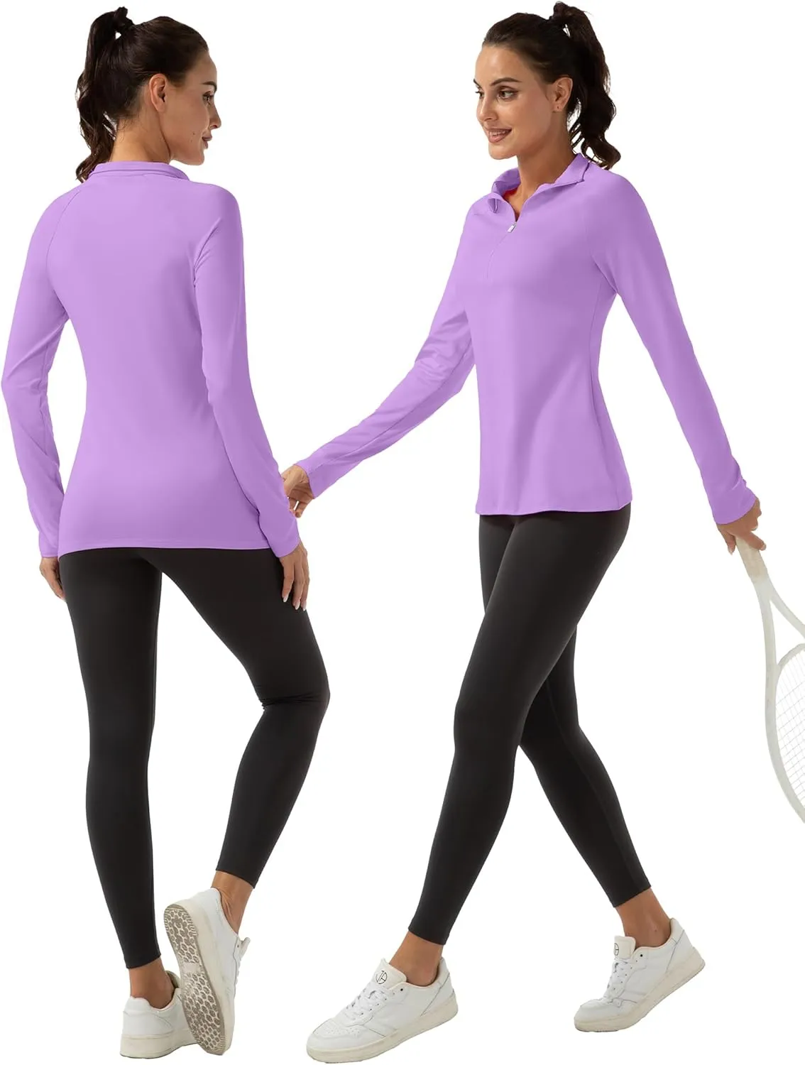 Women's Polo Shirts Long Sleeve UPF 50  Sun Protection Tennis Golf Workout Tops Sport Zipper V Neck