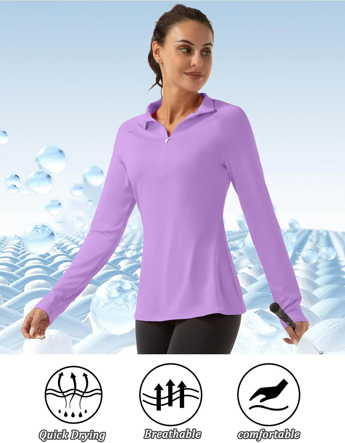 Women's Polo Shirts Long Sleeve UPF 50  Sun Protection Tennis Golf Workout Tops Sport Zipper V Neck