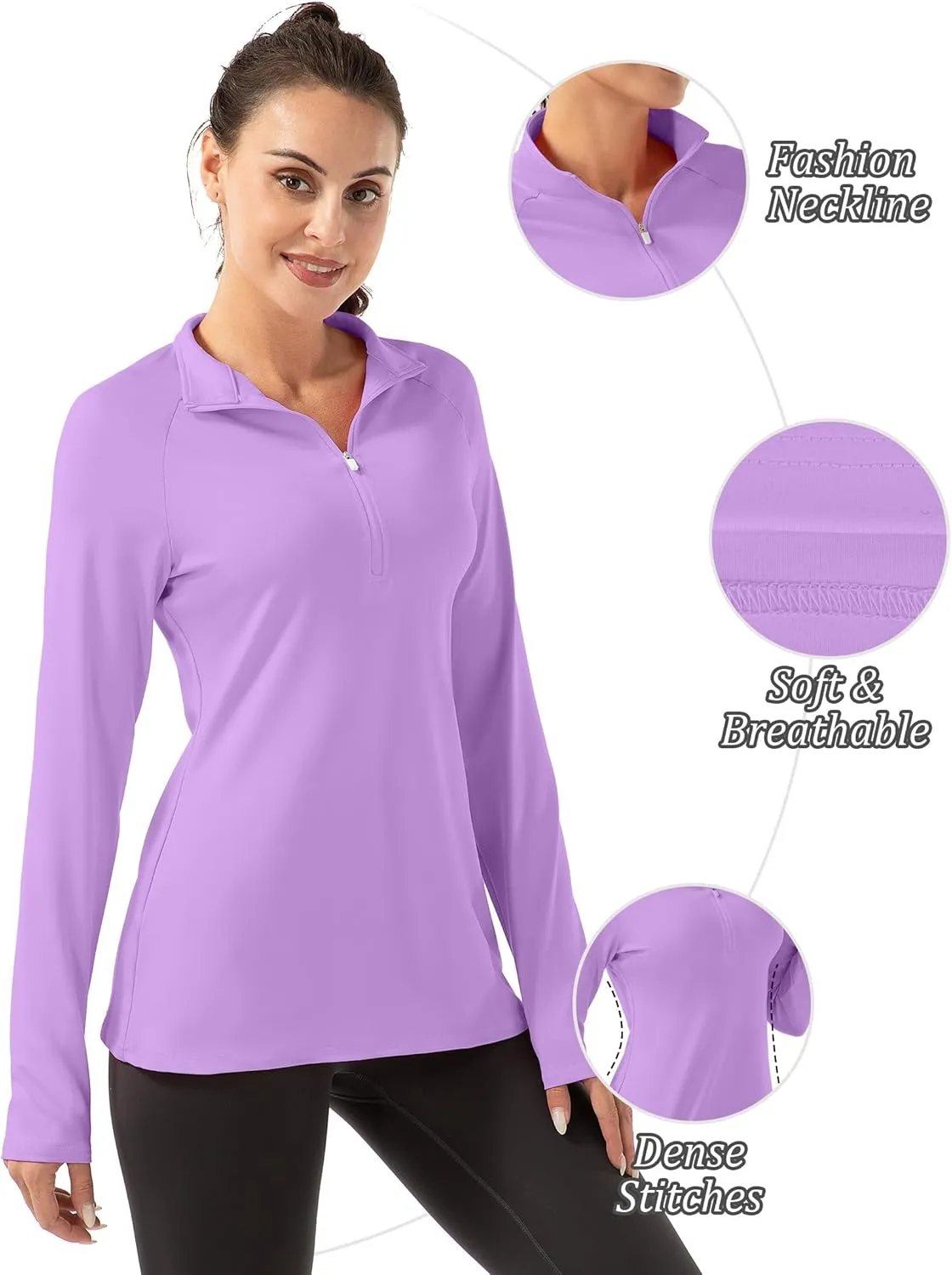 Women's Polo Shirts Long Sleeve UPF 50  Sun Protection Tennis Golf Workout Tops Sport Zipper V Neck