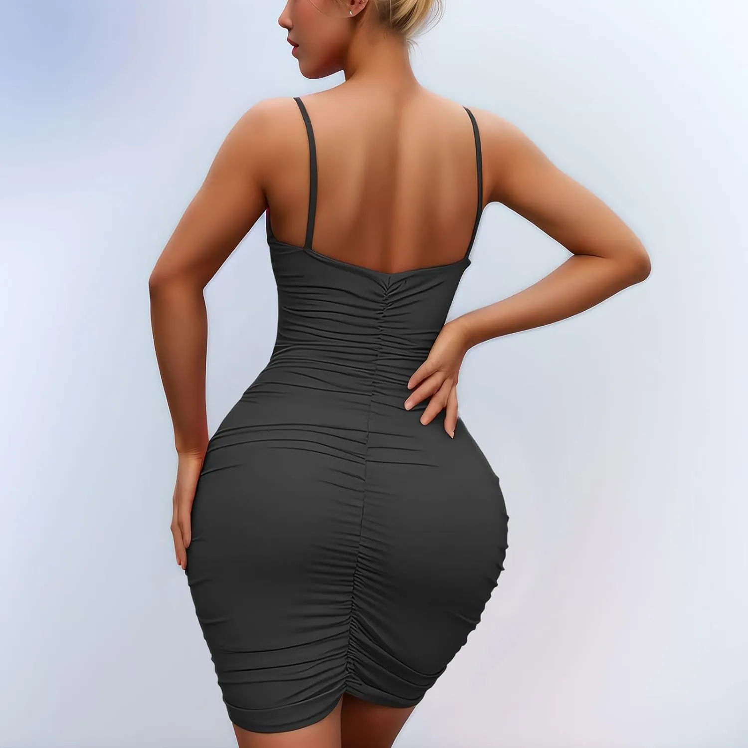 Women's Satin Drape Cowl Neck Sleeveless Strappy Cami Split Slit Party Midi Dress